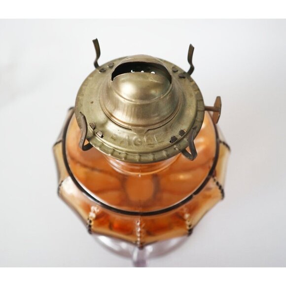 Antique Amber Glass Finger Oil Lamp Tall Chimney - Picture 3 of 8